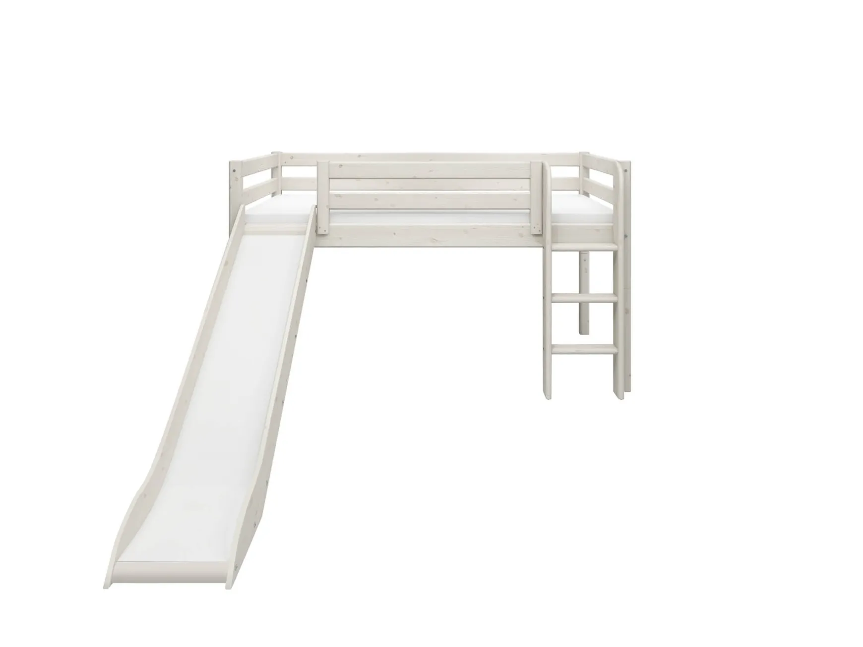 Halbhohes Bett mit Rutsche und senkrechter Leiter