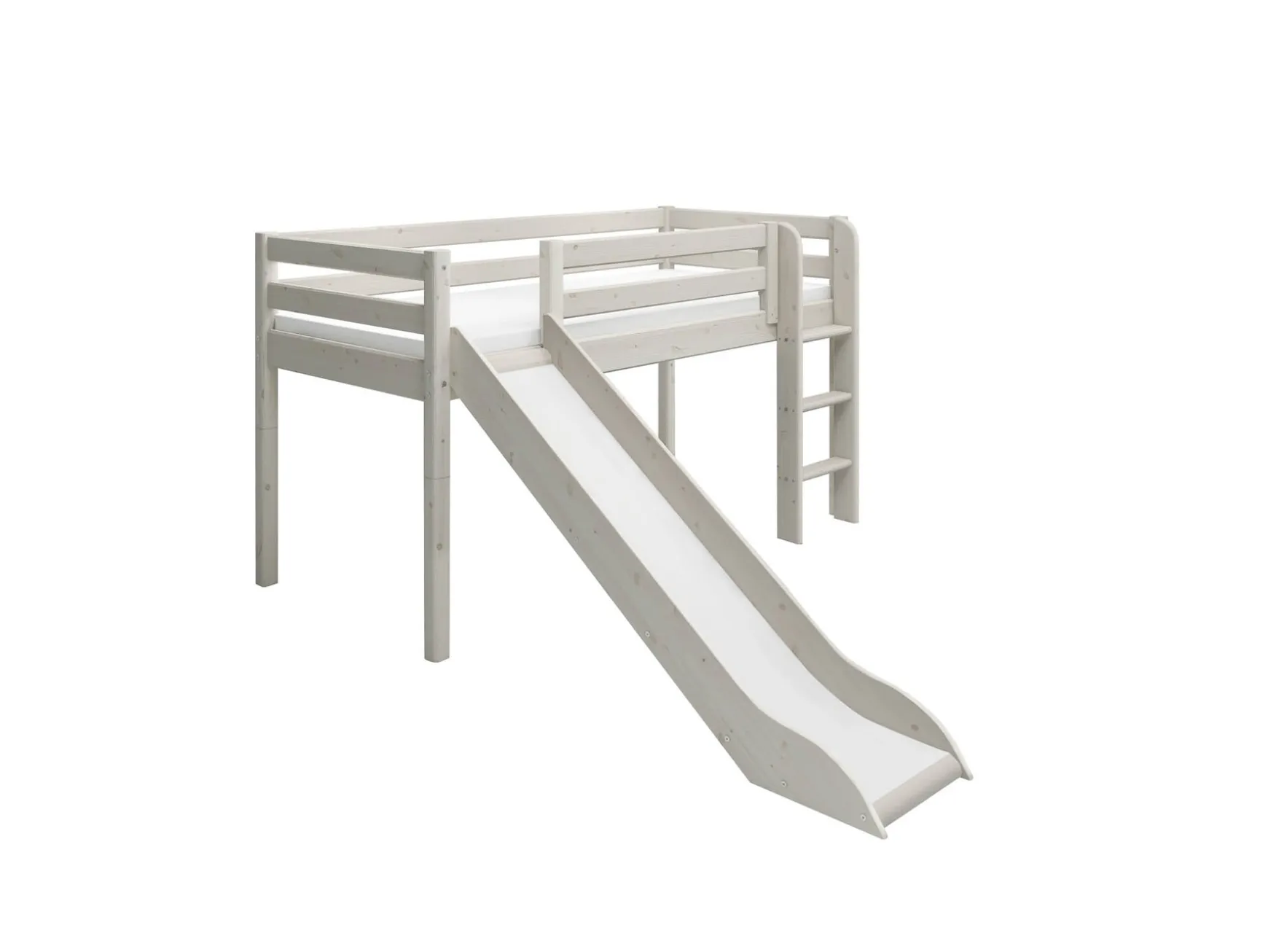 Halbhohes Bett mit Rutsche und senkrechter Leiter
