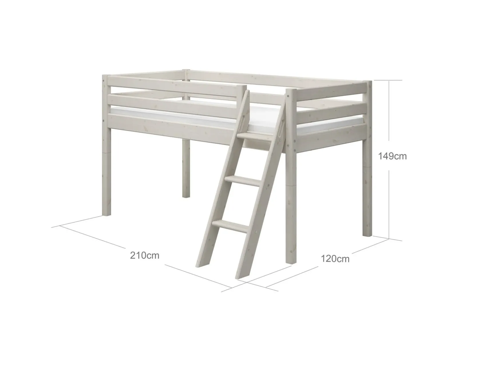 Halbhohes Bett mit Schrägleiter