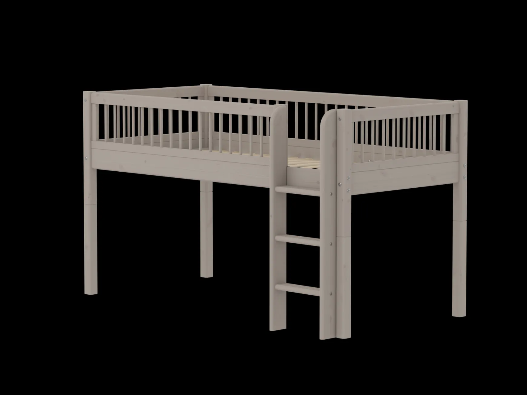 Halbhohes Bett mit senkrechter Leiter