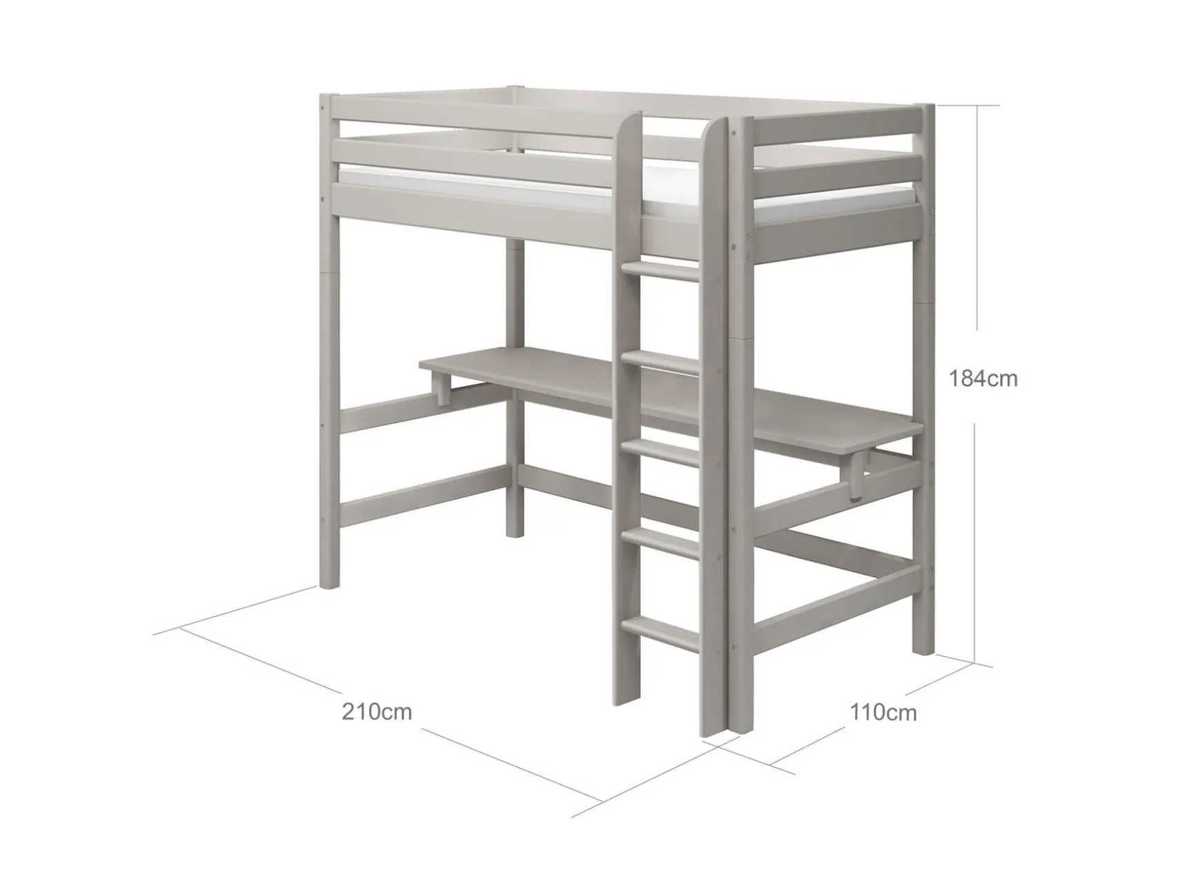 Hochbett mit senkrechter Leiter und Schreibtisch