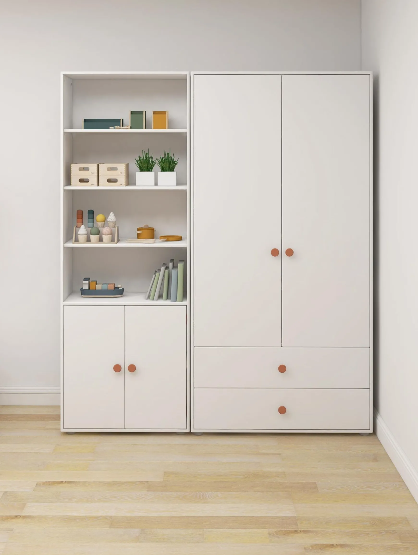 Kleiderschrank, 2 Türen + 2 Schubladen