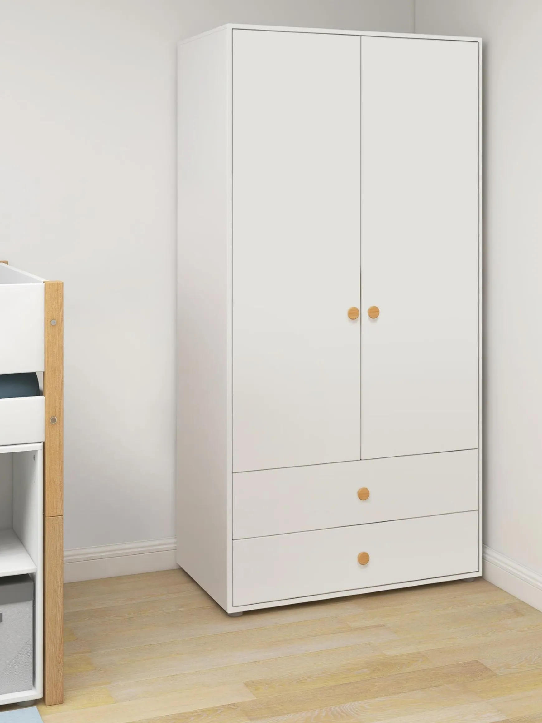 Kleiderschrank, 2 Türen + 2 Schubladen