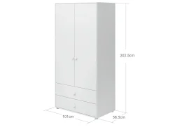 Kleiderschrank, 2 Türen + 2 Schubladen