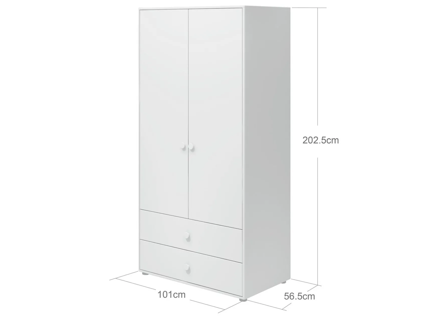 Kleiderschrank, 2 Türen + 2 Schubladen