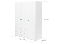 Kleiderschrank, 3 Türen + 2 Schubladen