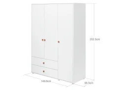 Kleiderschrank, 3 Türen + 2 Schubladen