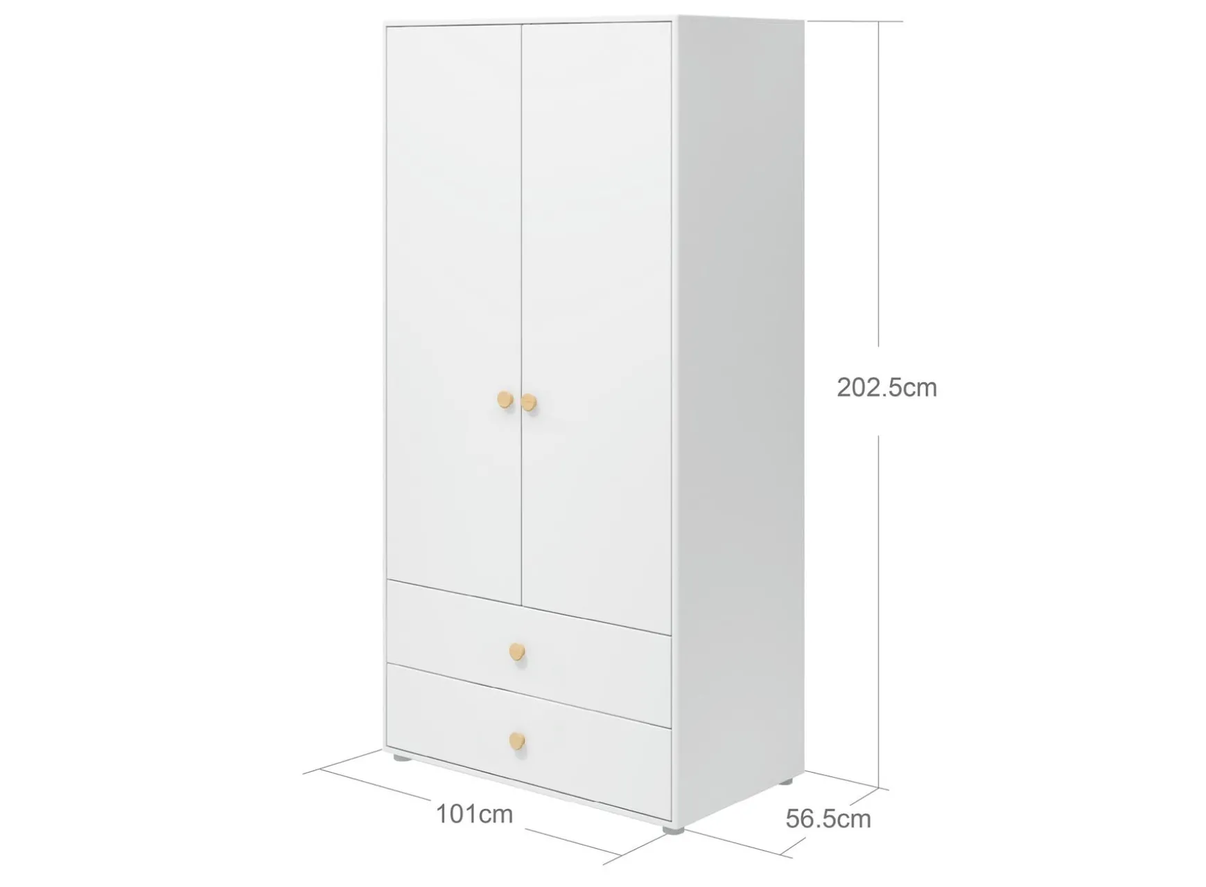 Kleiderschrank, 2 Türen + 2 Schubladen