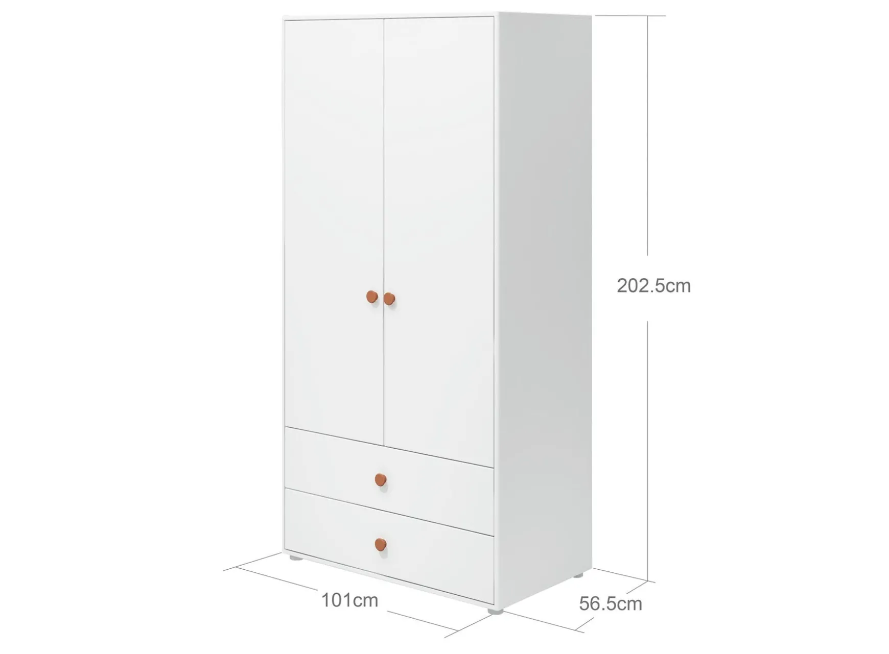 Kleiderschrank, 2 Türen + 2 Schubladen