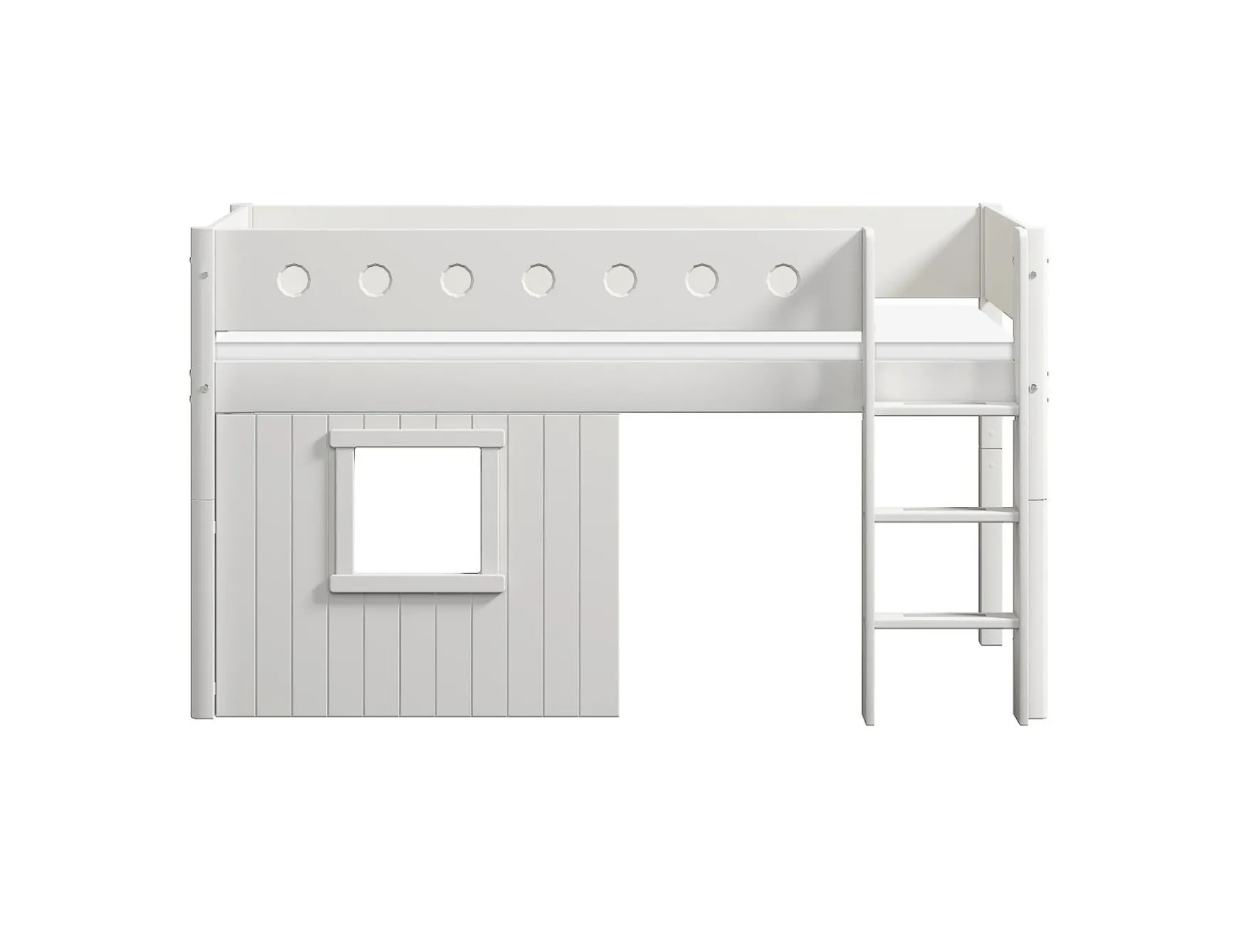 Mittelhohes Bett, gerade Leiter & Baumhaus-Bettenfronten, weiß